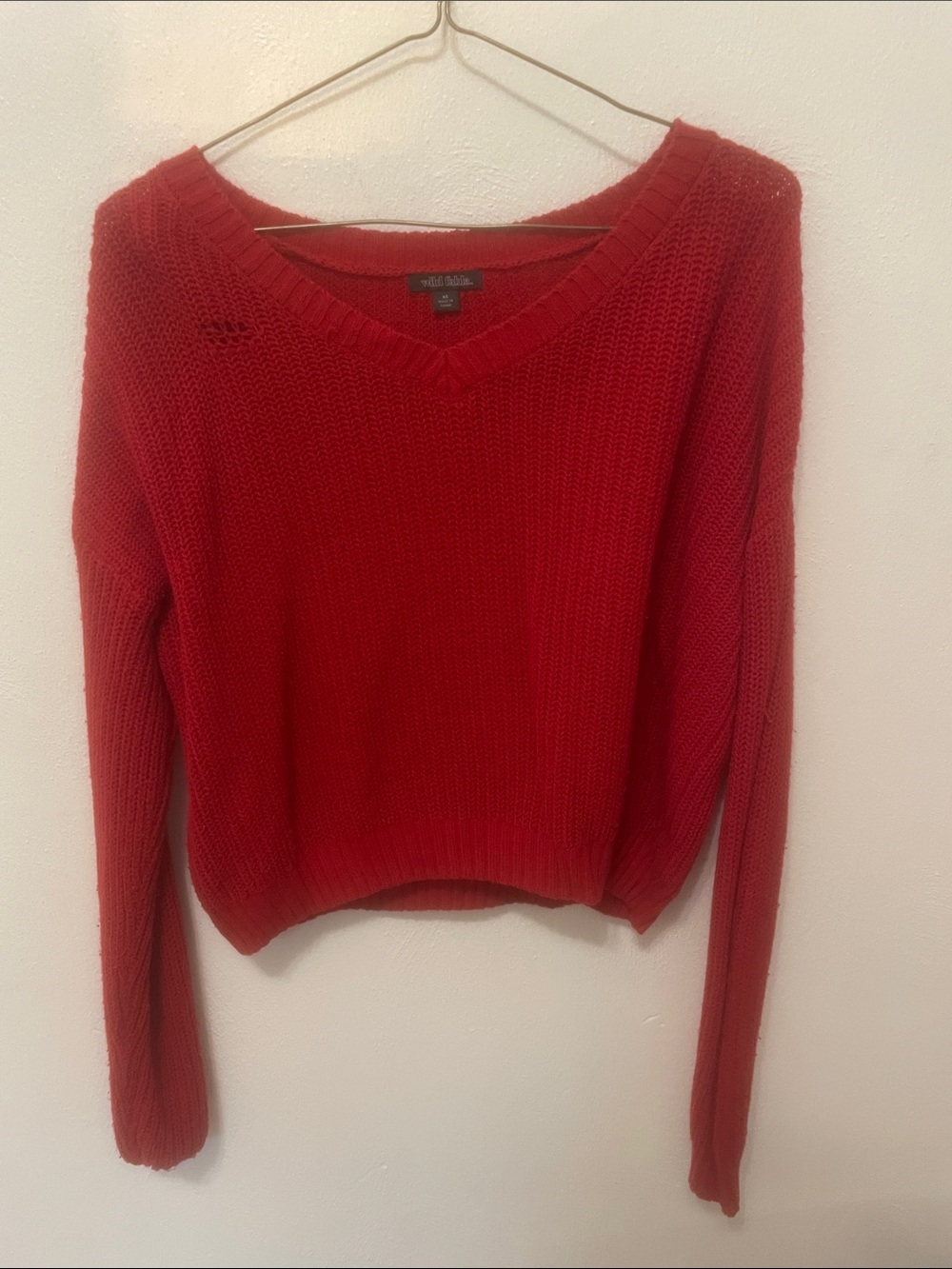 wild fable Red V-Neck Chunky Knit Sweater